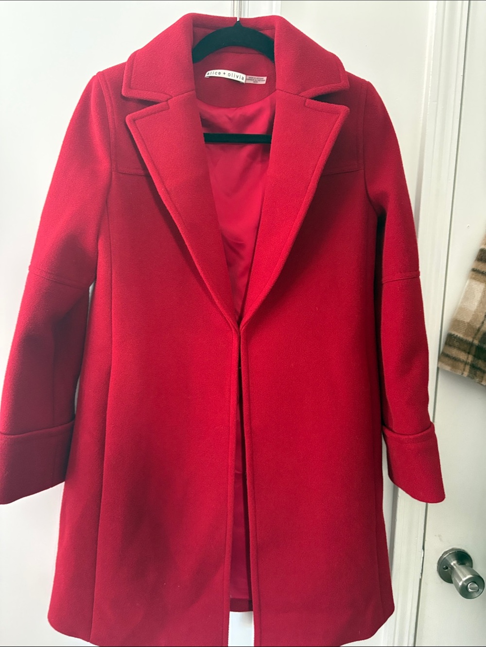 Alice + Olivia Vibrant Red Wool Pea Coat